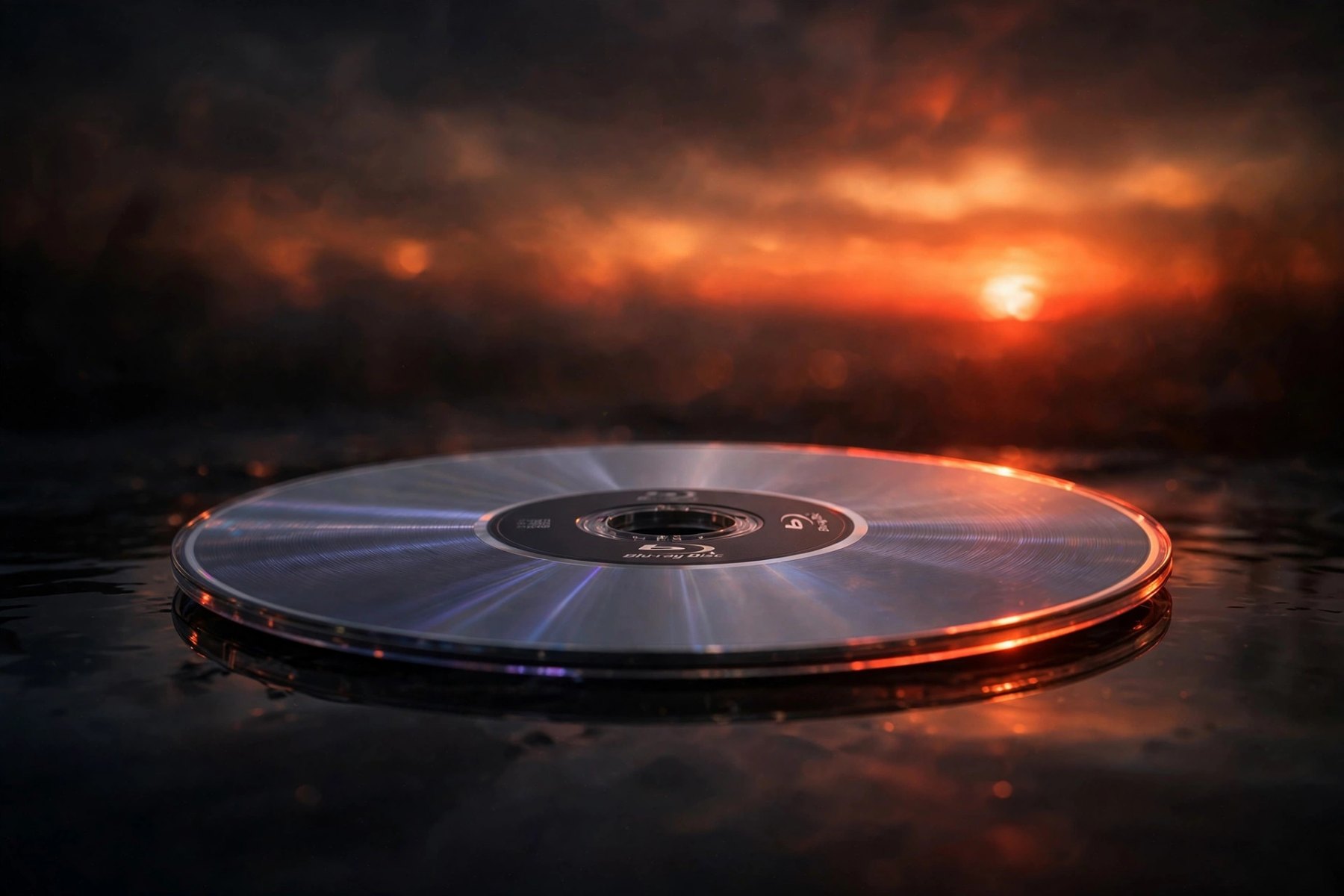 A Blu-ray disc glowing against a sunset, symbolising the farewell of the physical disc era.